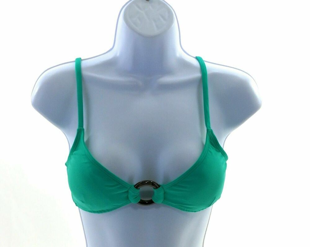 Women’s Medium Green Bikini Top O Ring Tie Back Swimwear NWOT